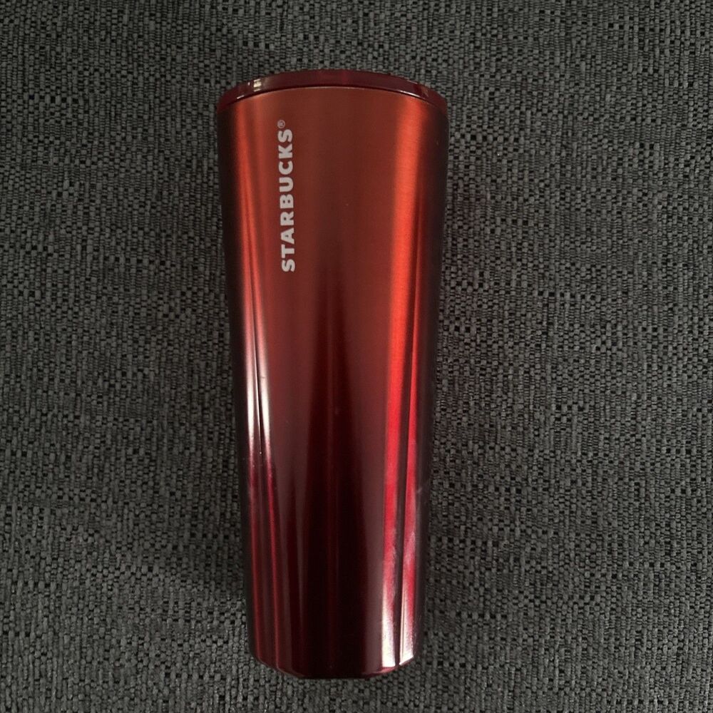 Starbucks 24 oz Crimson Red Metal Tumbler With Lid Christmas